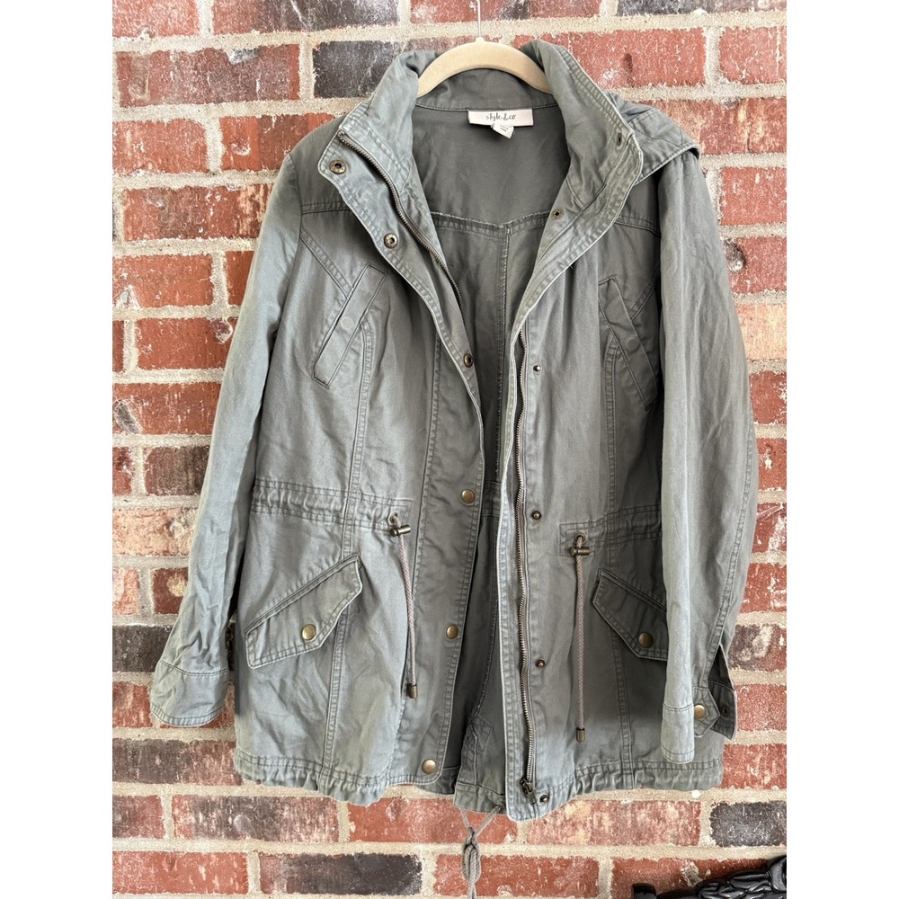 Style & Co. Women's Cotton‎ Hooded Utility Jacket, Sage Green, M